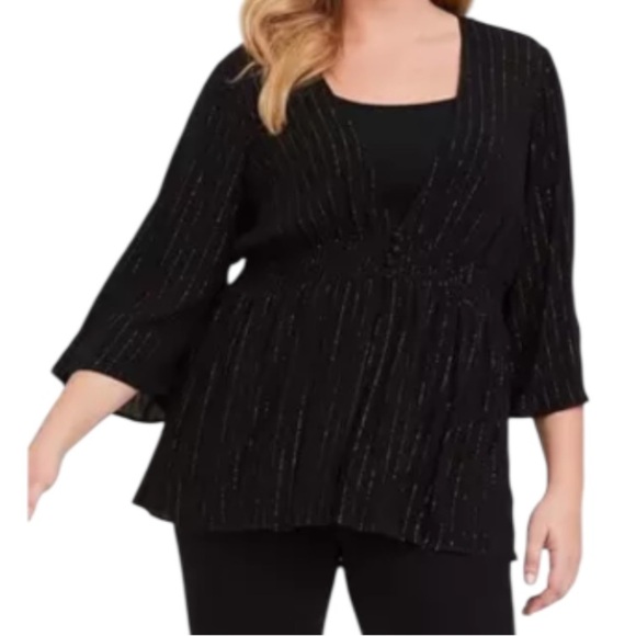 Torrid Black Gauze Button Front Smocked Babydoll Blouse Size 5X - Picture 1 of 16